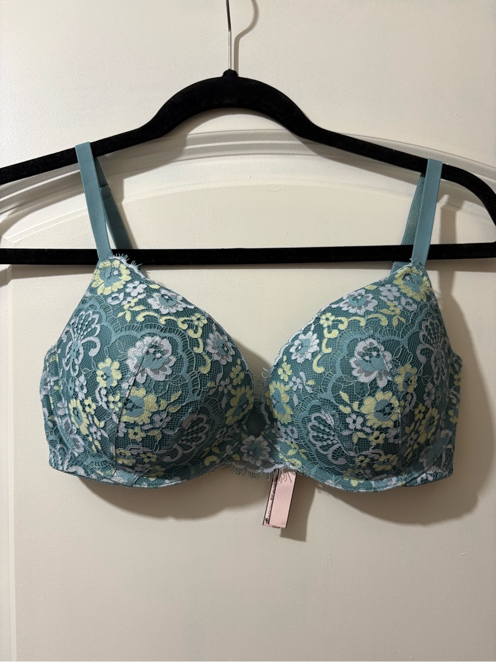 Victoria's Secret Lace Floral Underwire Bra in Teal and Yellow